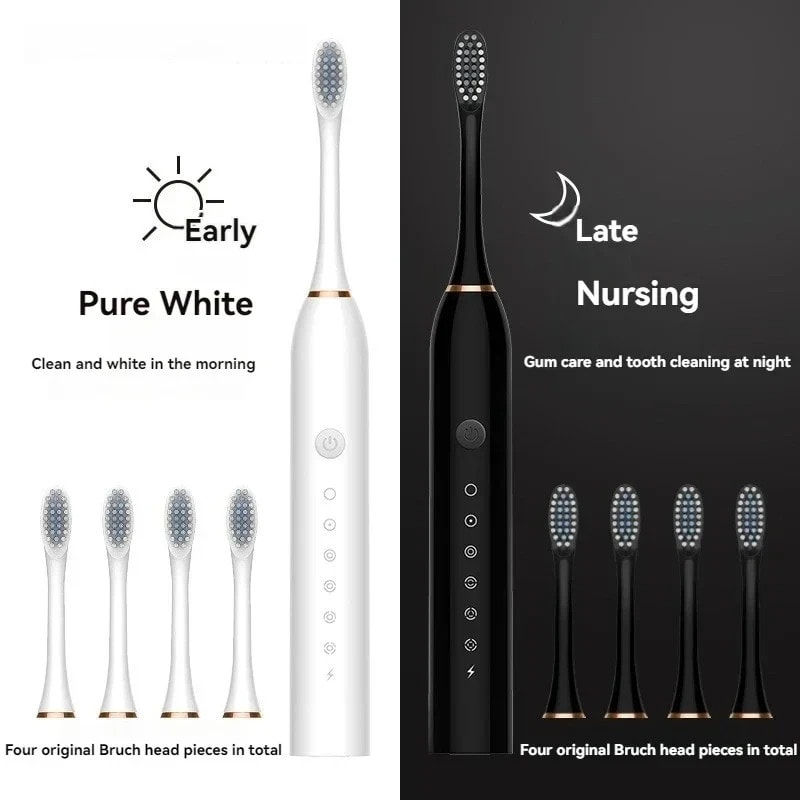 Sonic Electric Toothbrush Rechargeable 3 Brush Heads 5 Modes USB-C Timer Black