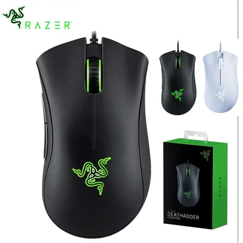 Razer DeathAdder Essential Wired Gaming Mouse 6400DPI Office White Black NEW UK