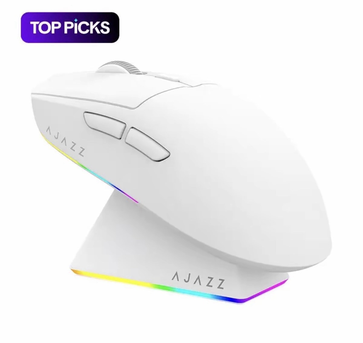 AJAZZ AJ139 V2 MC Wireless Mouse w/ Charging Dock White Three-Mode Gaming 500mAh
