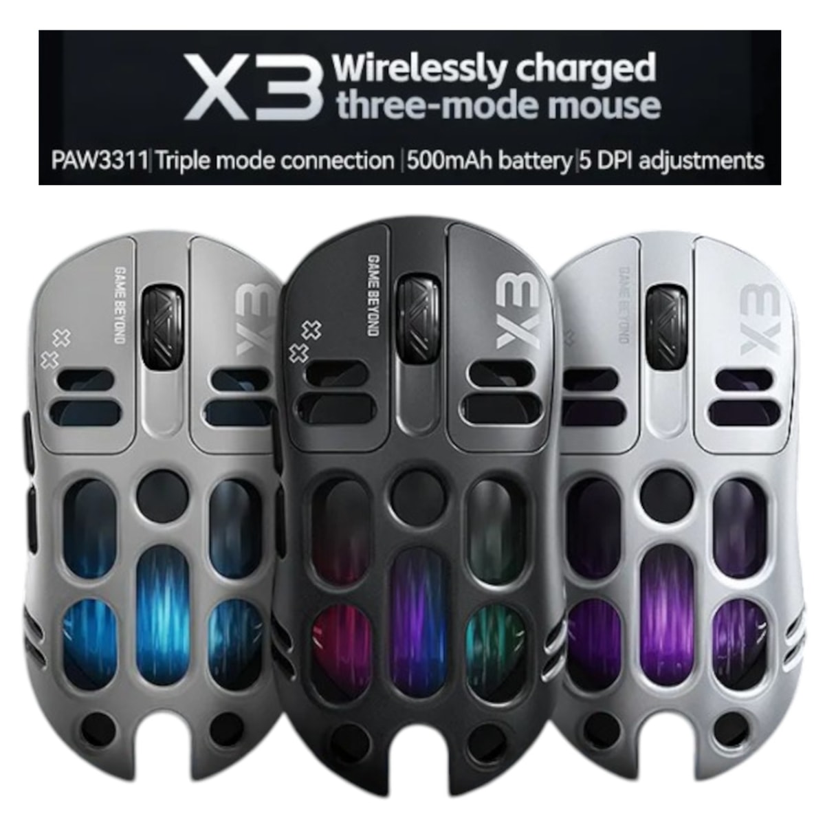 RGB Gaming Mouse TWOLF X3 PixArt PAW3311 12000 DPI 500mAh BT/2.4 Wireless/Wired