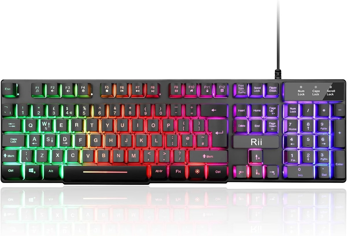 Rii Gaming Keyboard,USB Wired Keyboard with Rainbow LED Backlit Mechanical