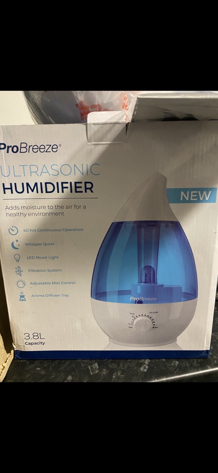 Pro Breeze 3.8L Ultrasonic Cool Mist Humidifier with Aroma Diffuser