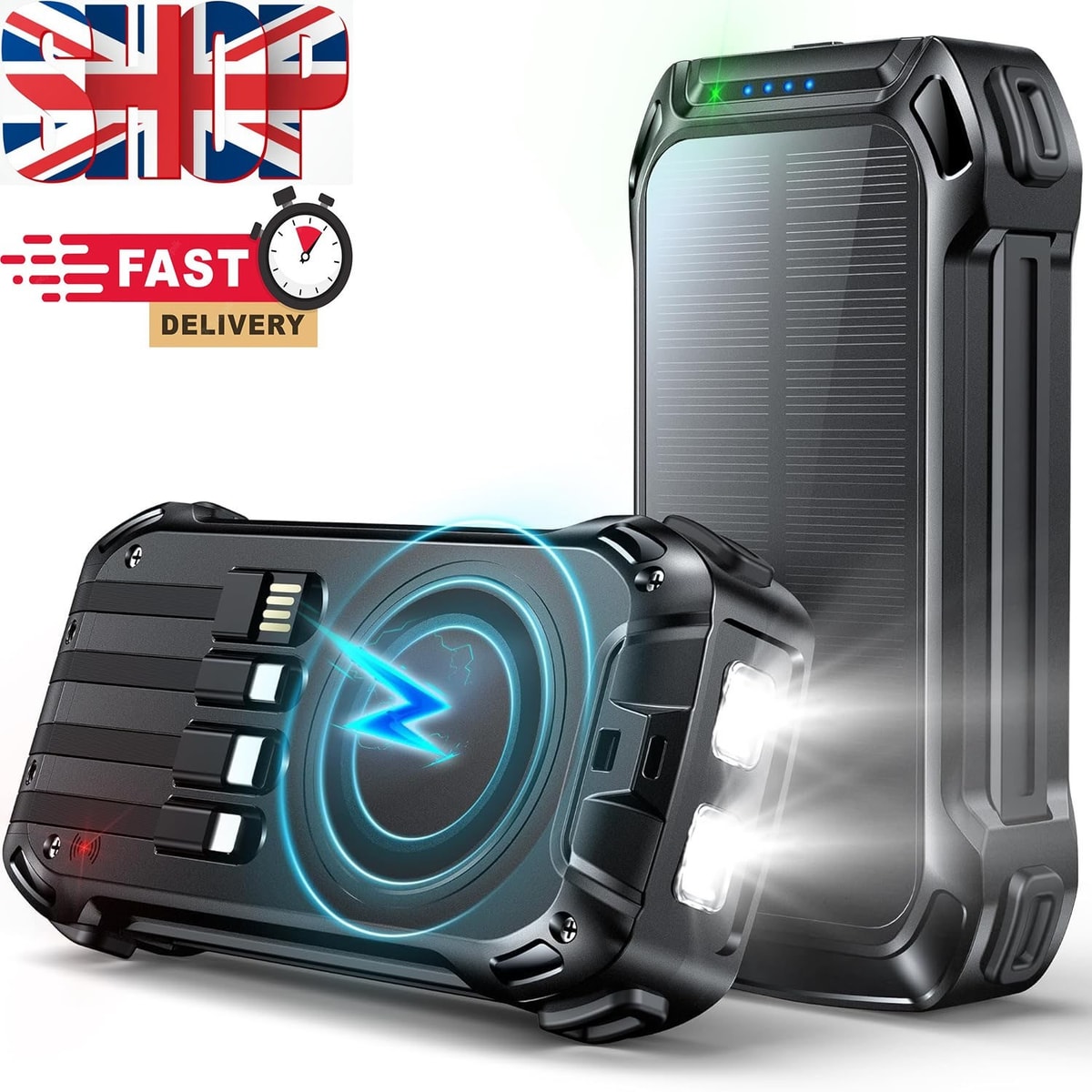 Wireless Solar Charger 50000mAh Power Bank 30W PD Fast Charging, 5W Wireless Ch