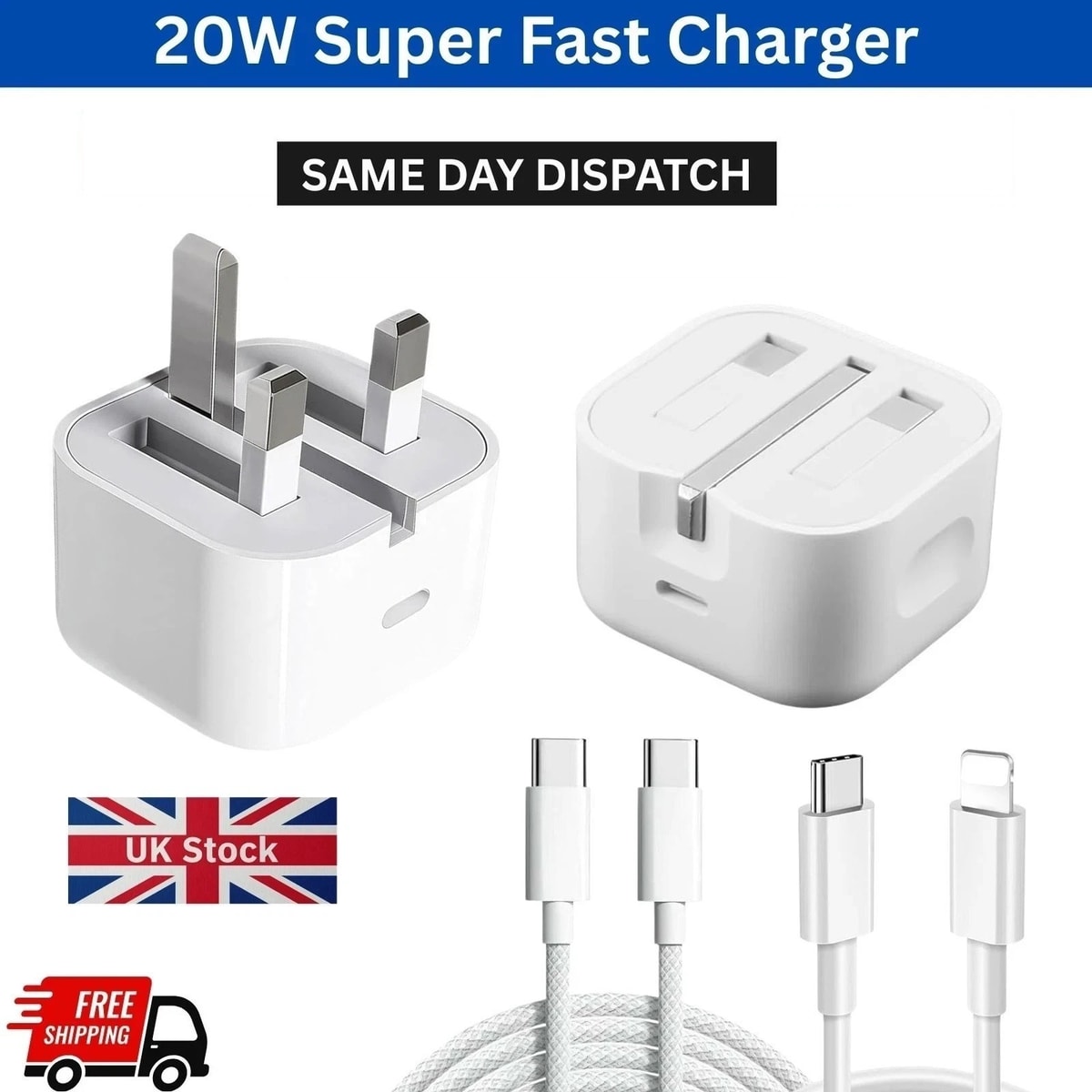 For iPhone 17 16 15 14 13 12 Pro Max X 20W Fast USB-C PD Plug Charger and Cable