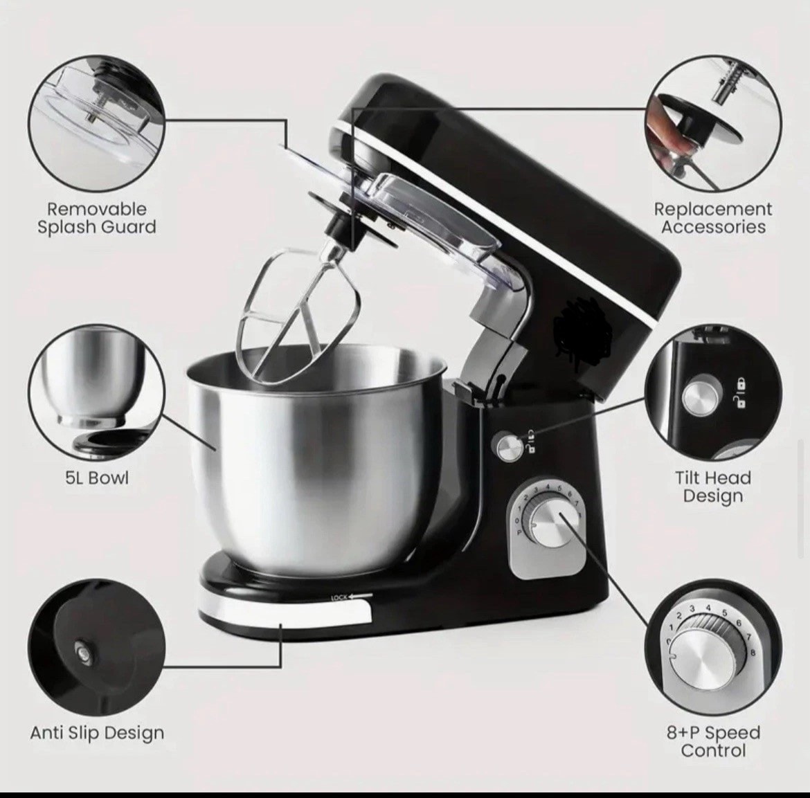 5L 1300W Stand Mixer | 3-in-1 Kitchen Machine with 8 Speeds, Pulse, Dough Hooks