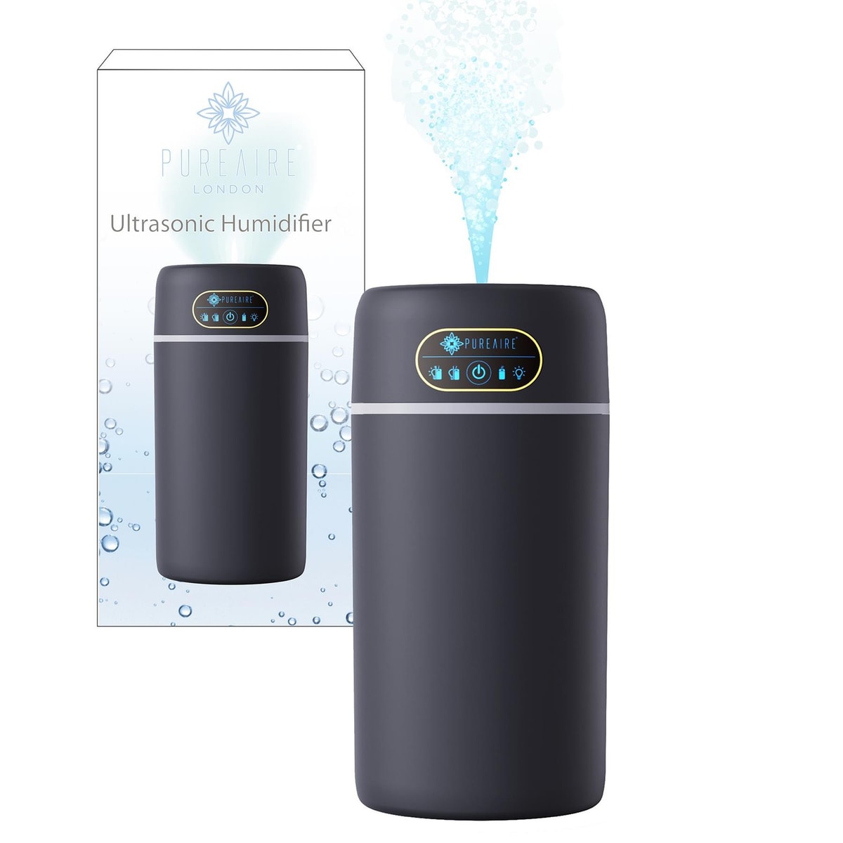 PureAire Cool Mist Humidifier Home Bedroom Office Colour LED Black 800ml USB