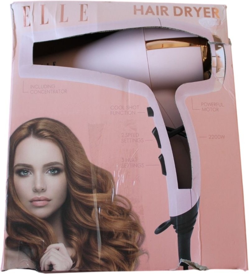 Elle Hair Dryer Pink Rose Gold 2200w Cool Shot 3 Heat 2 Speed Settings