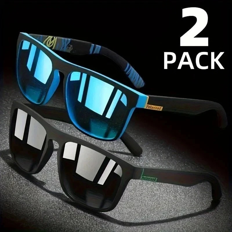2x Polarized Square Sunglasses UV400 Anti-Glare Sun Shades for Men Women Driving