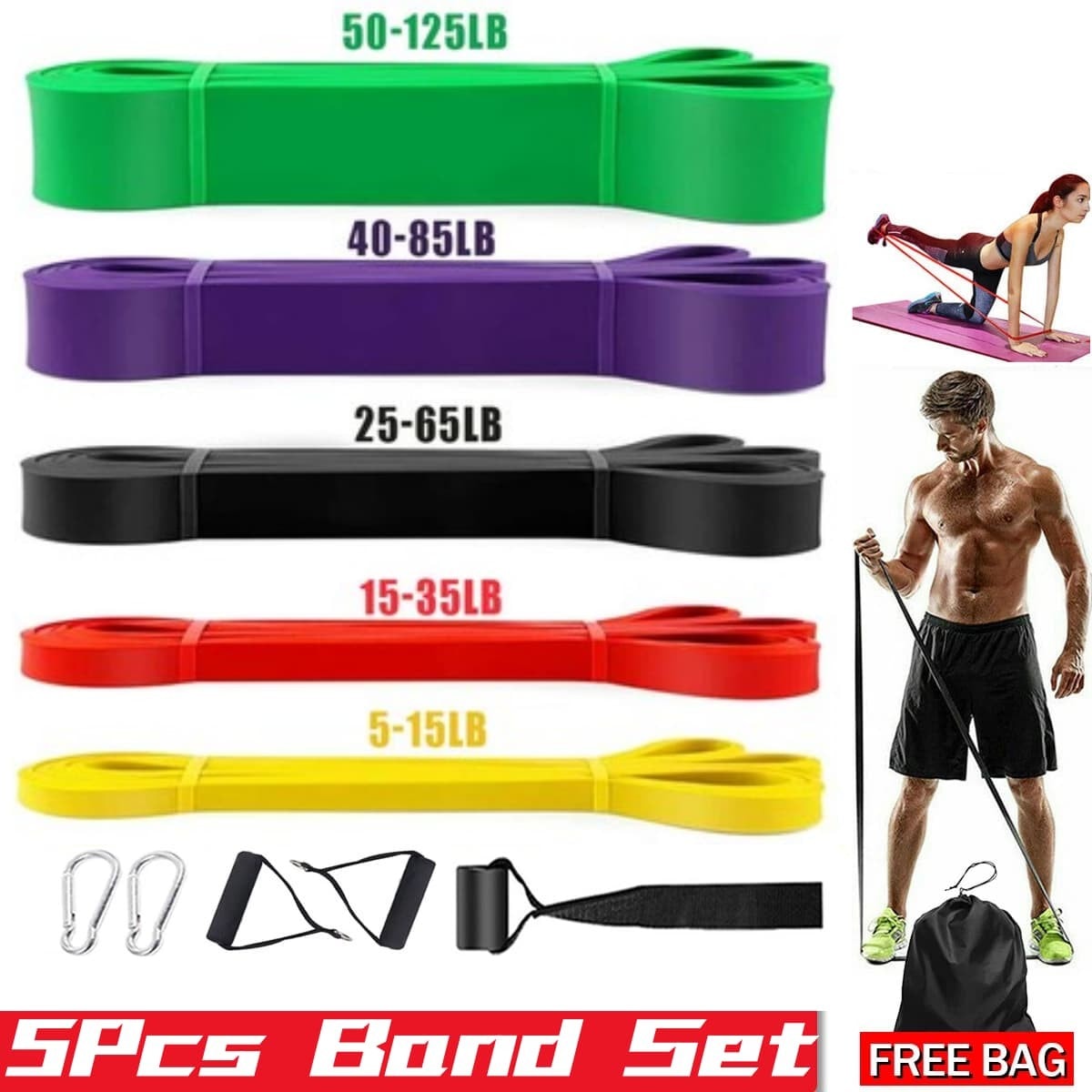 Heavy Duty Pull Up Resistance Bands Assisted Exercise Home Gym Training Physio