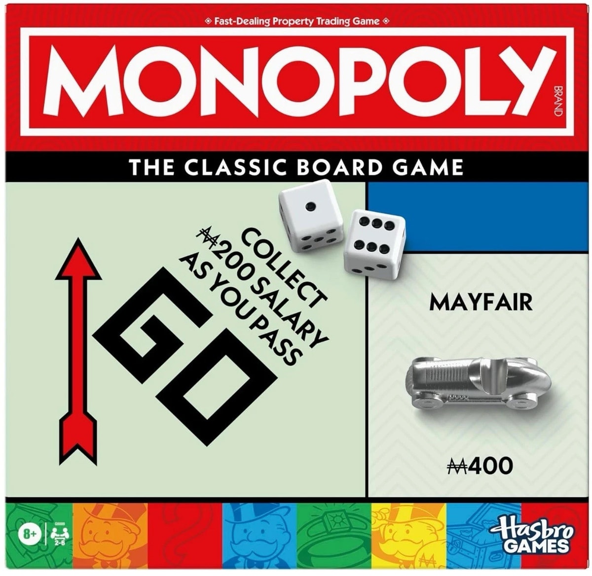 Monopoly Board Game with Storage Tray and Larger Tokens - English Version