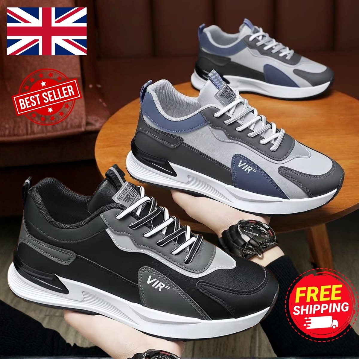 MENS AIR SHOCK ABSORBING RUNNING TRAINERS - CASUAL GYM WALKING SPORTS SHOES SIZE