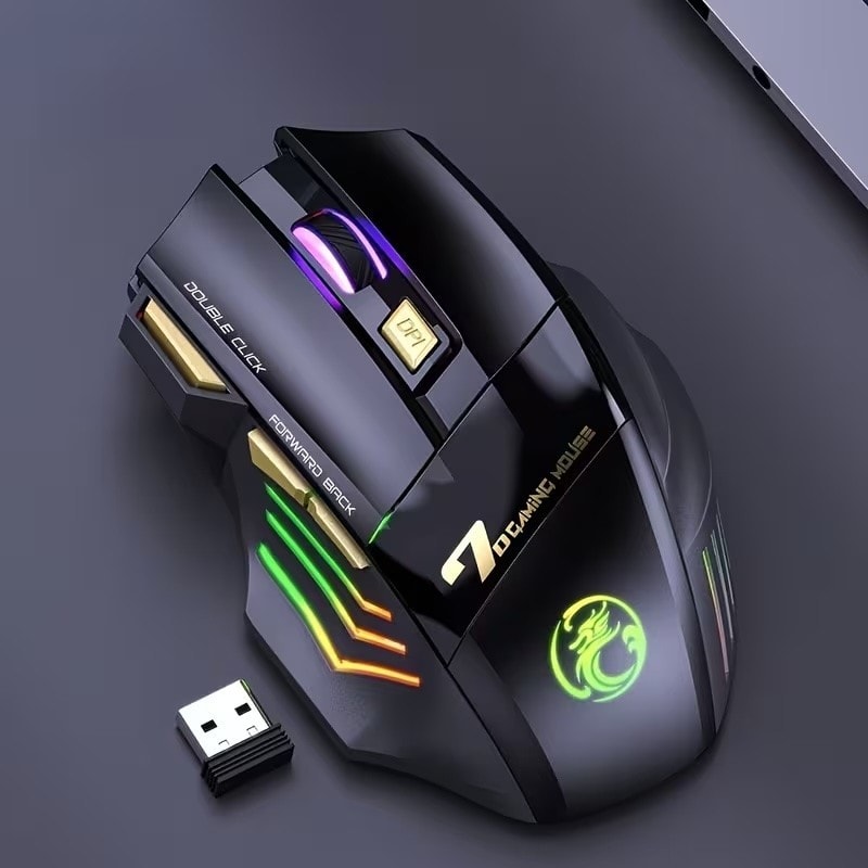 Wireless RGB Gaming Mouse 7 Buttons – DPI Adjustable – USB Receiver – Black
