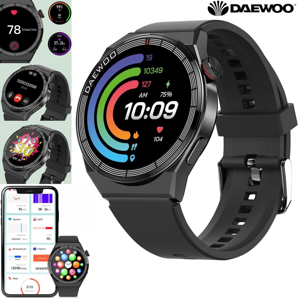 Daewoo CNX+ AMOLED Display Smart Watch Activity Tracker Bluetooth to Android iOS