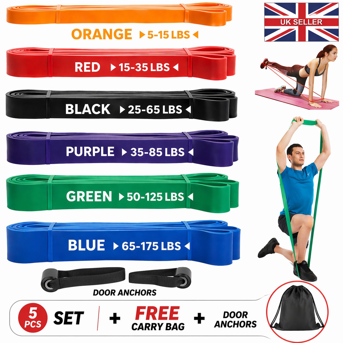 Resistance Bands Pull Up Heavy Duty Set Assisted Exercise Tube Home Gym Training