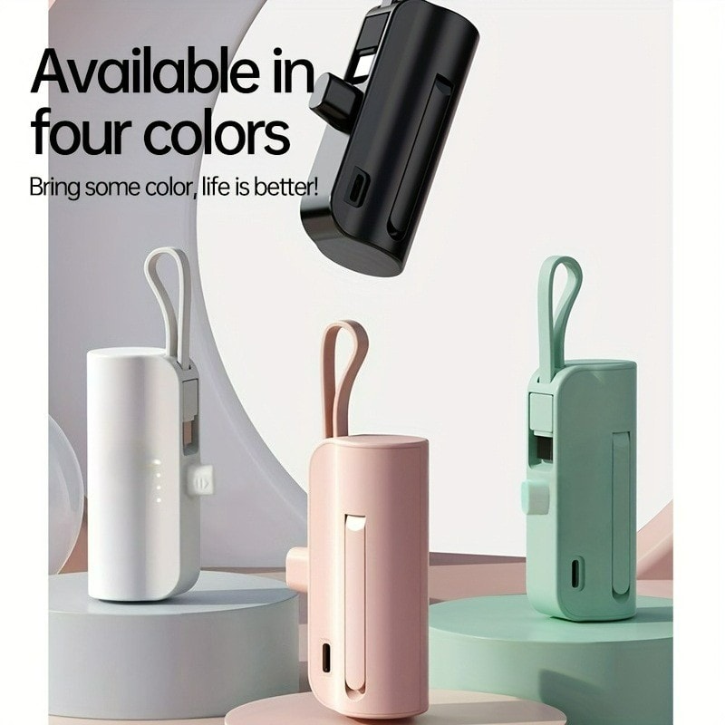Power Bank 5000mAh Battery Small Mini Portable Charger with Built in 2 Cables