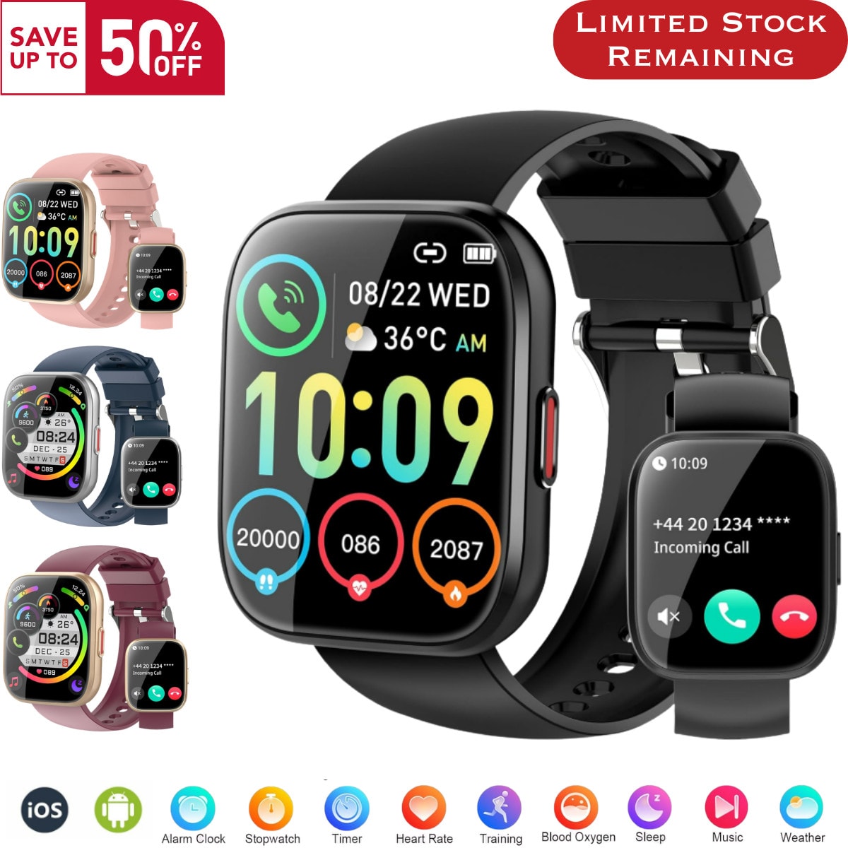 Smart Watch Men Women Bluetooth Call Health Fitness Tracker Heart Rate Sport UK