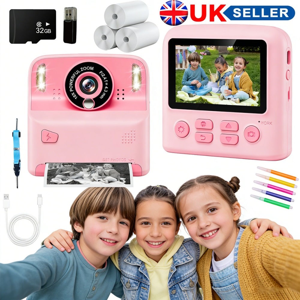 Kids Camera Instant Print Camera for Kids with 32G Card and 3 Rolls Print Paper