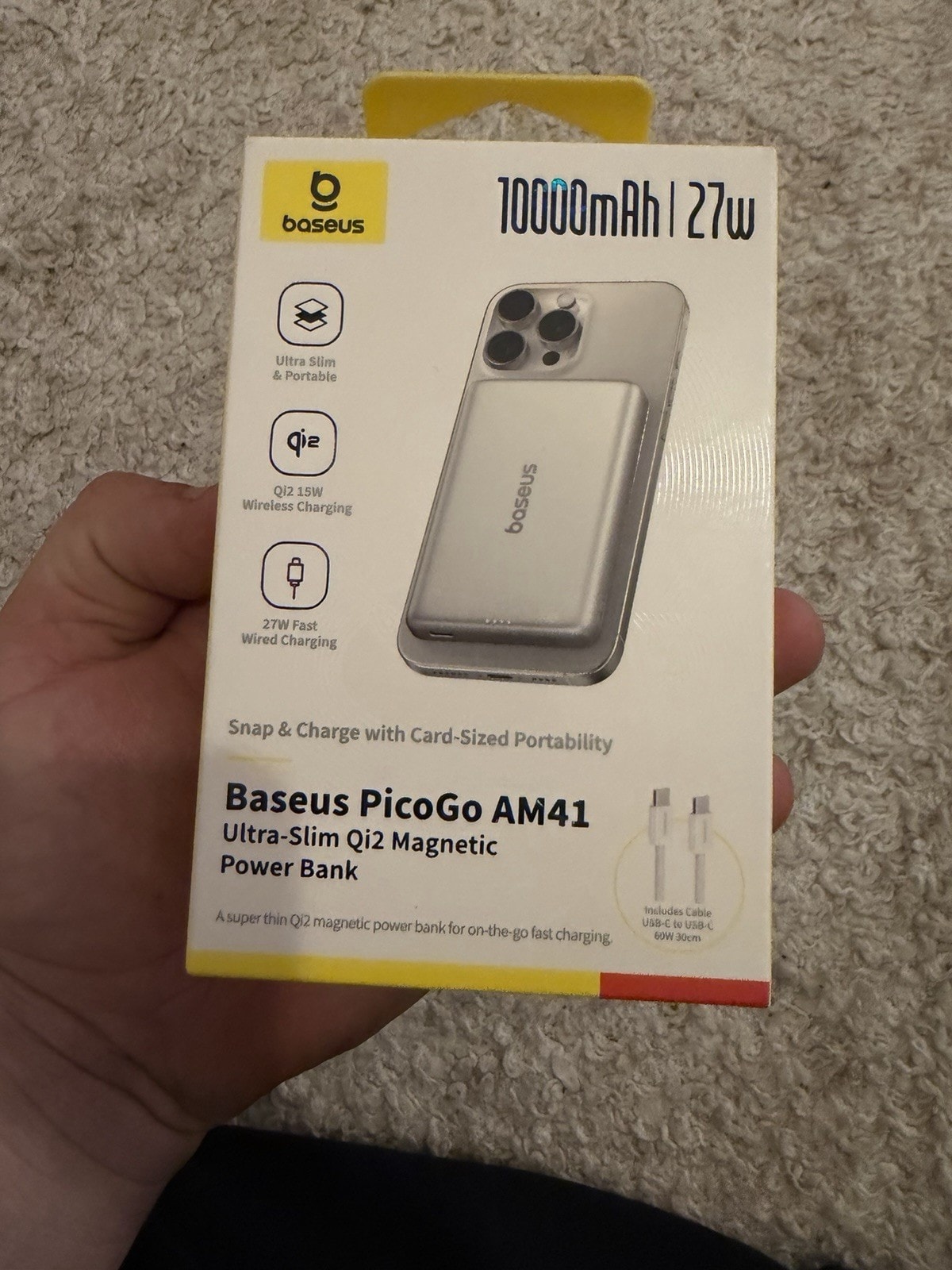 Baseus AM41 Picogo Power Bank, Ultra Slim 10000mAh Magnetic Powerbank Qi2