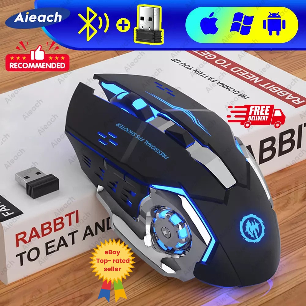 RGB Wireless Mouse Rechargeable Bluetooth USB Silent Gaming Mouse for PC Laptop