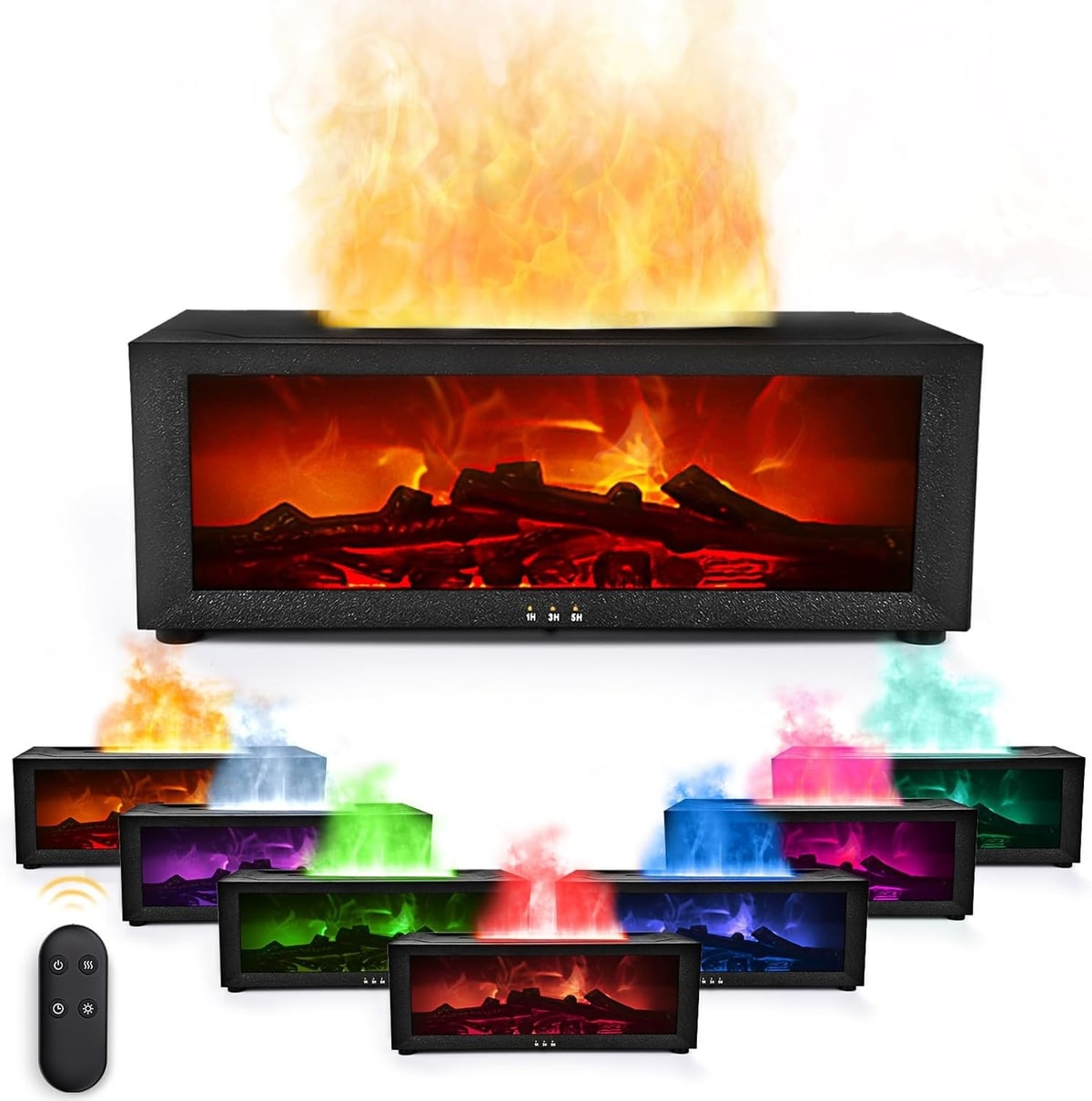 3D Flame Fireplace Humidifier Quiet Aroma Diffuser 150ml Essential Oil Diffuser