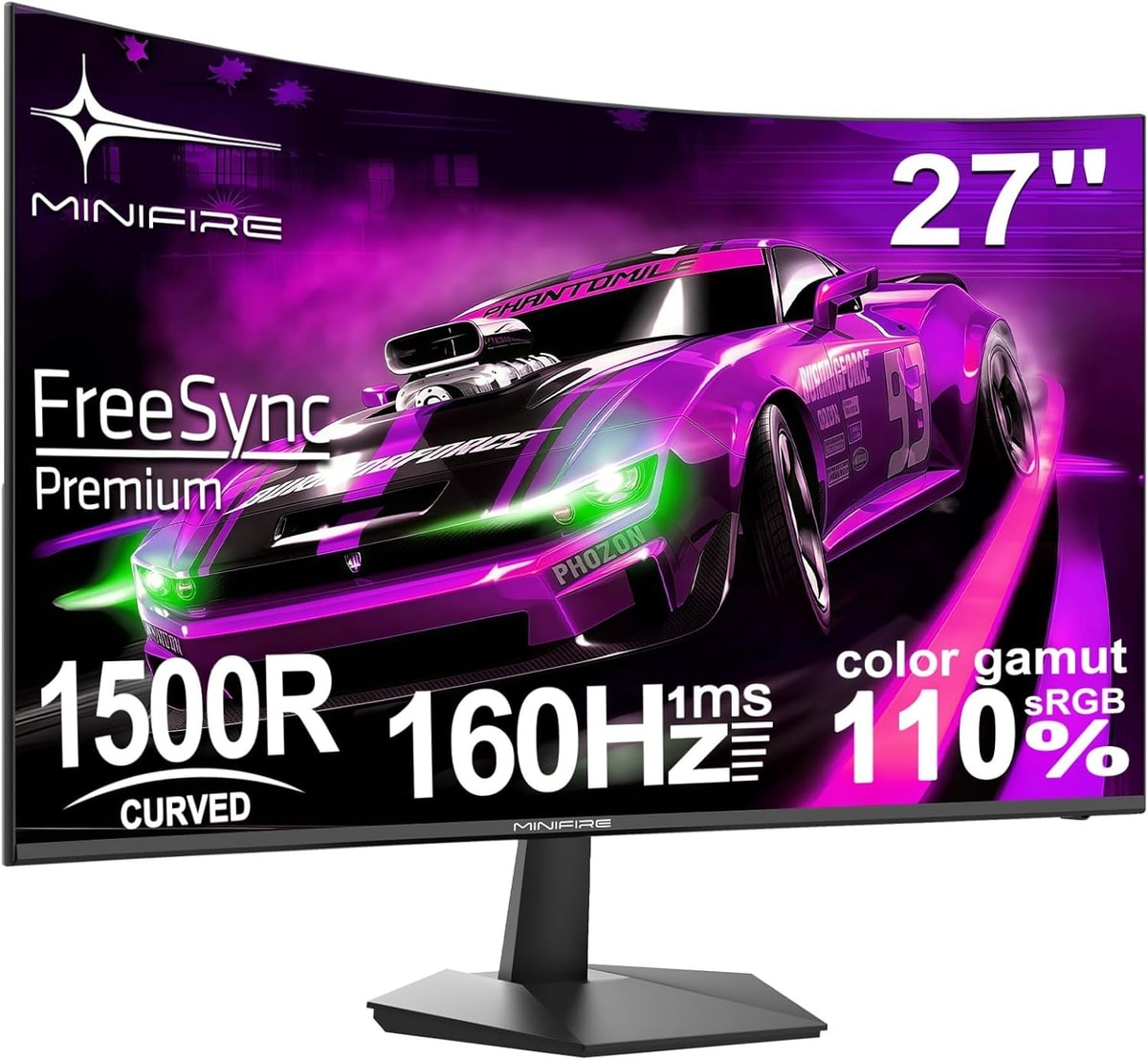 Minifire 27 Inch Curved Gaming Monitor 160Hz, FHD 1920x1080, PC Screen with VA