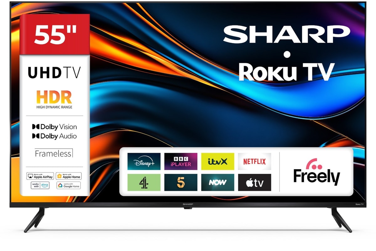 Sharp C55HJ4225KB 55 Inch Smart TV 4K Ultra HD HDR10 Roku Freely Dolby Vision