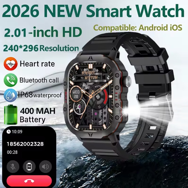 Military GPS Smart Watch Men Women Flashlight Call Tracker Bluetooth Fitness