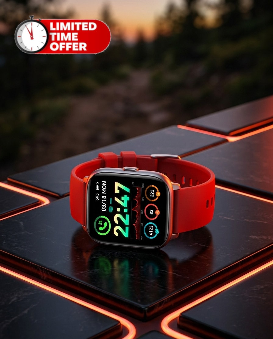 Last 5 P114 Smart Watch Bluetooth 5.3 Alexa IP68 110+ Sports Fitness Tracker Red