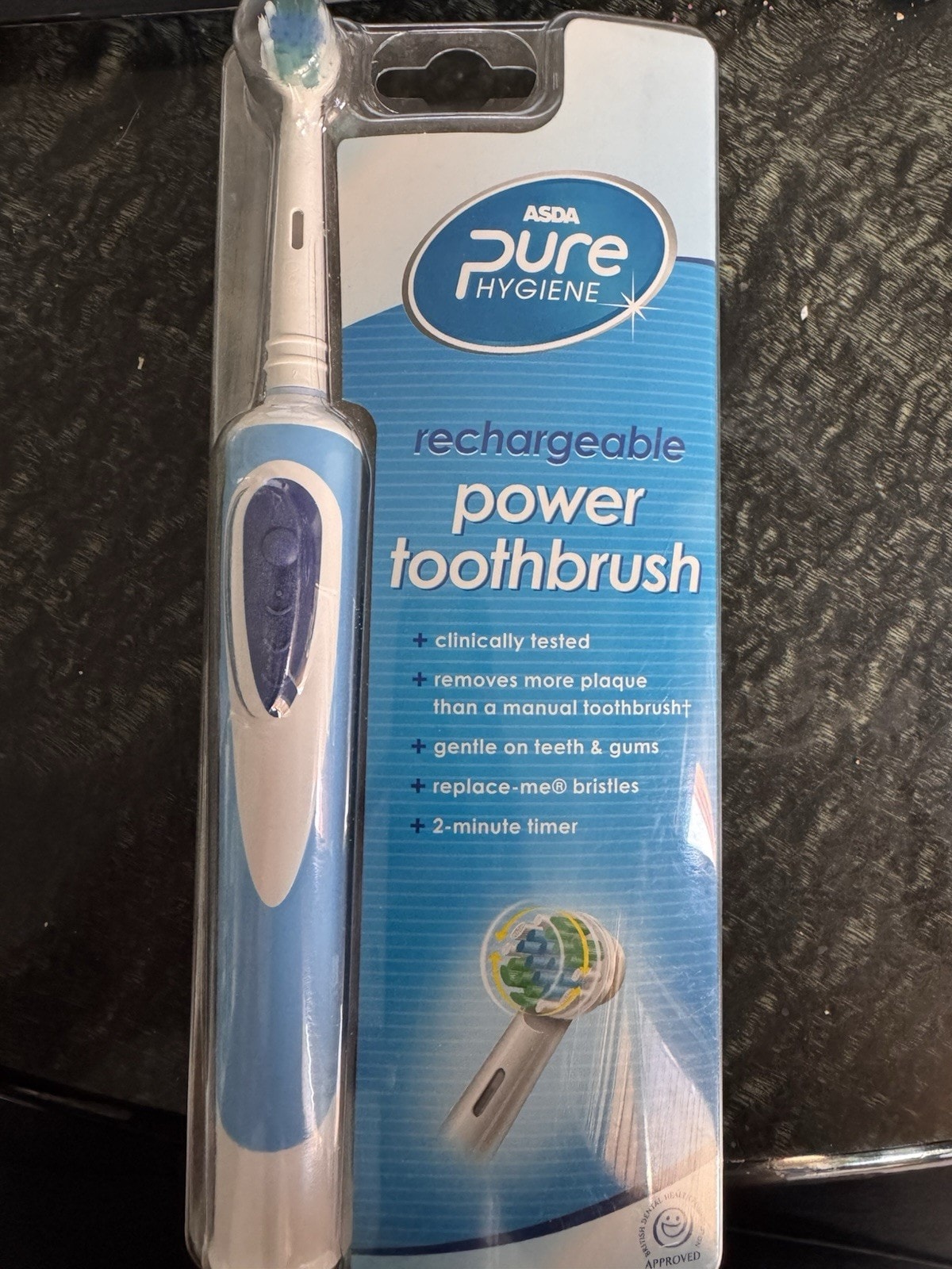 ASDA Pure Hygiene Rechargeable Power Toothbrush, Rotating, Timer, Blue/White