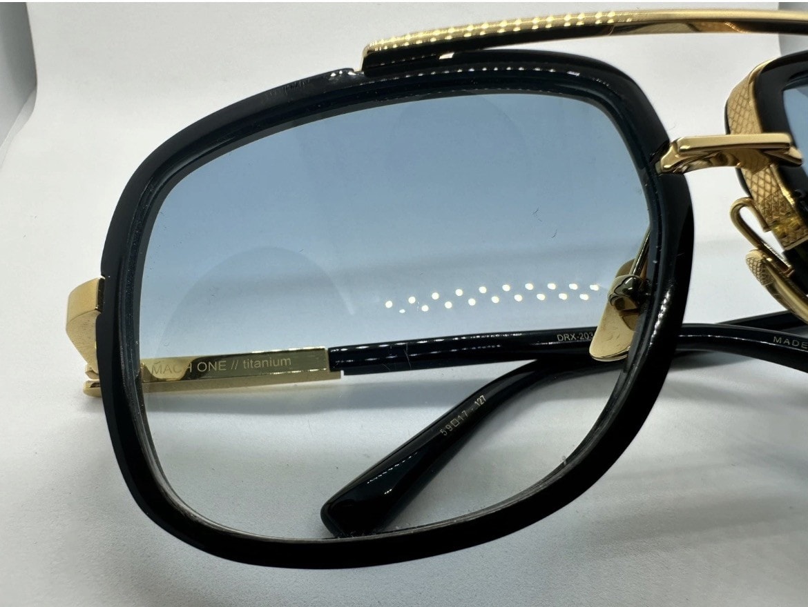 DESIGNER DITA MACH-ONE SUNGLASSES,GOLD BLACK,UNIQUE CUSTOM LIGHT BLUE LENS
