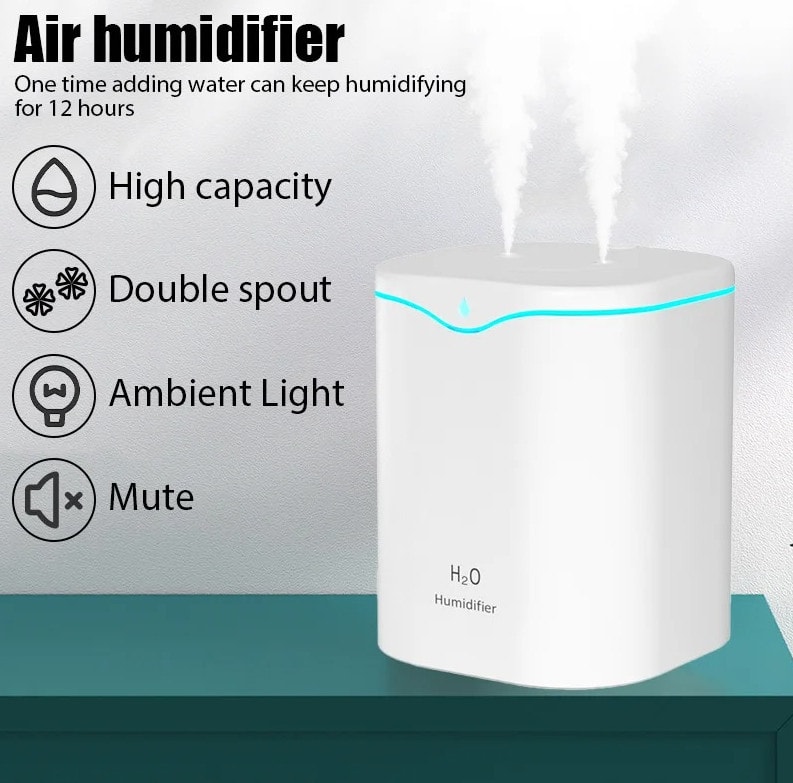 1pc 2000ml USB Air Humidifier Double Spray Aromatherapy Cool Mist Maker - NEW