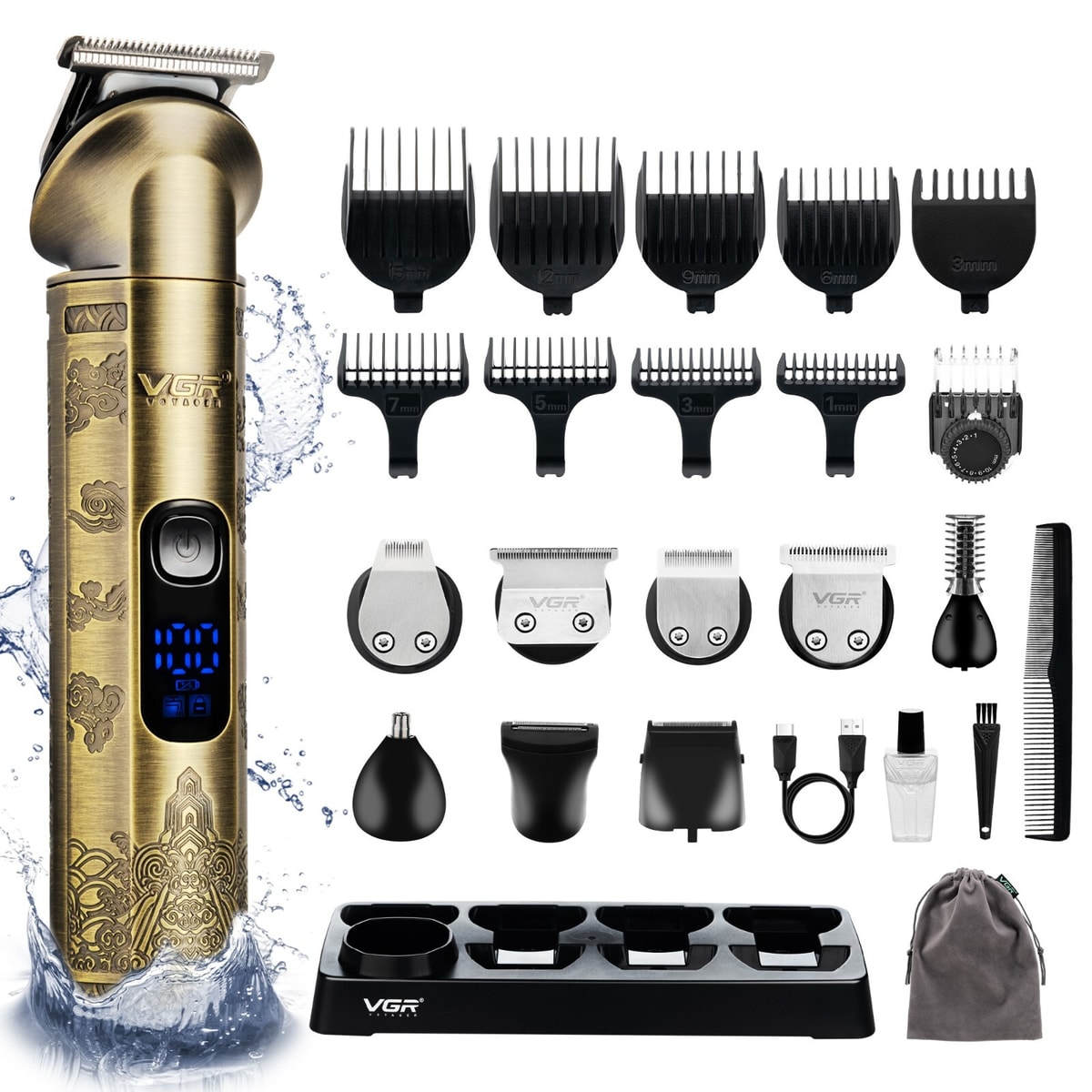 VGR Beard Hair Trimmer Men All in One Grooming Clippers Shaver Razor Cordless