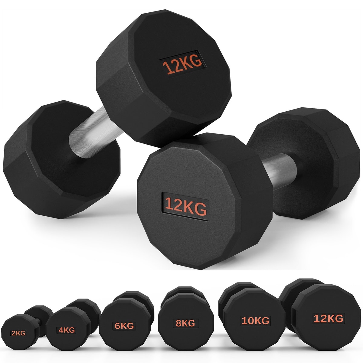 SPORTNOW Dumbbells Weights Set with 12-Sided Shape and Non-Slip Grip, 2 x 12kg