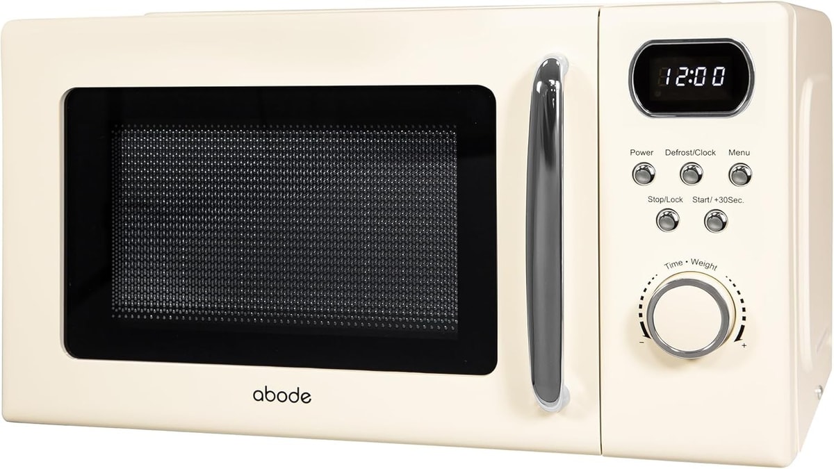Abode AMD2004C Digital Microwave Oven Mirror Finish Retro 20L 700w Cream