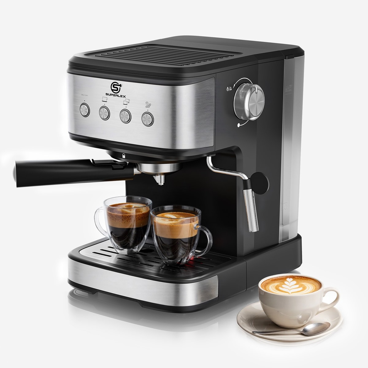 SUPERLEX Espresso Coffee Machine Cappuccino Machines w/ Milk Frother Steam Wand