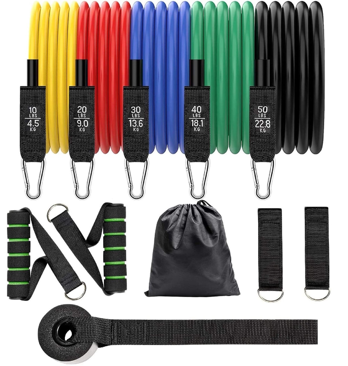 Exercise Resistance Bands Set with Handles, Ankle Strap, Door Anchor Attachment