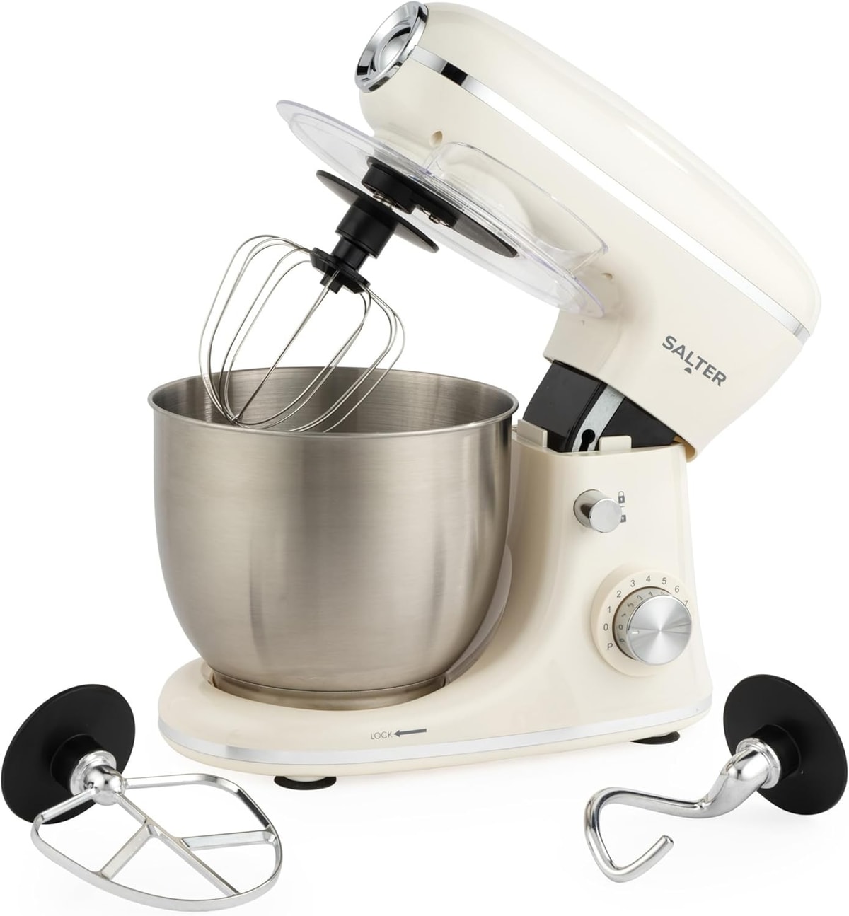 Salter Retro Cream Stand Mixer – 5L Electric Food Kitchen Mixer, Stainless Steel