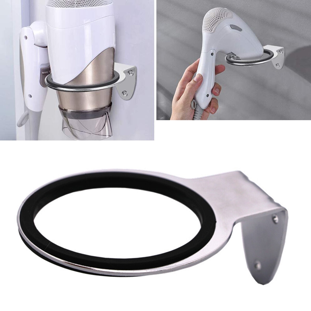 Hair Dryer Holder Wall Rack Bathroom Salon Storage Stainless Steel Wall Mounted