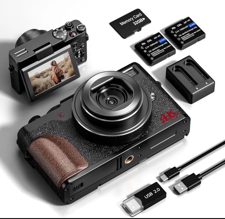 Digital Camera 4K 16X 56MP 180° Flip Screen Video Camera for Vlogging Beginner