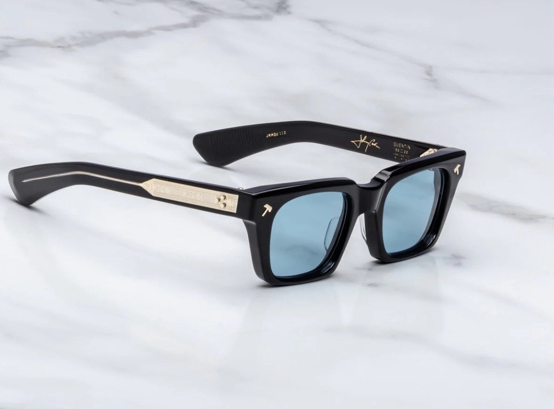 Jacques Marie Mage QUENTIN Square Sunglasses Black Acetate Blue Tinted