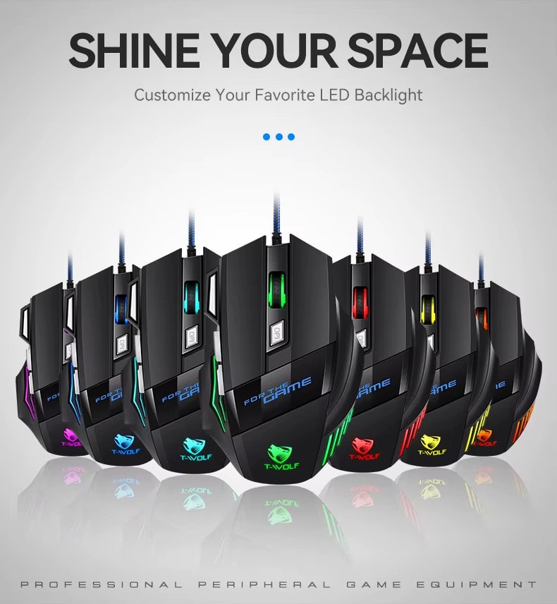USB Wired Gaming Mouse 7 Button Backlit Ergonomic Mice DPI Backlight Adjust