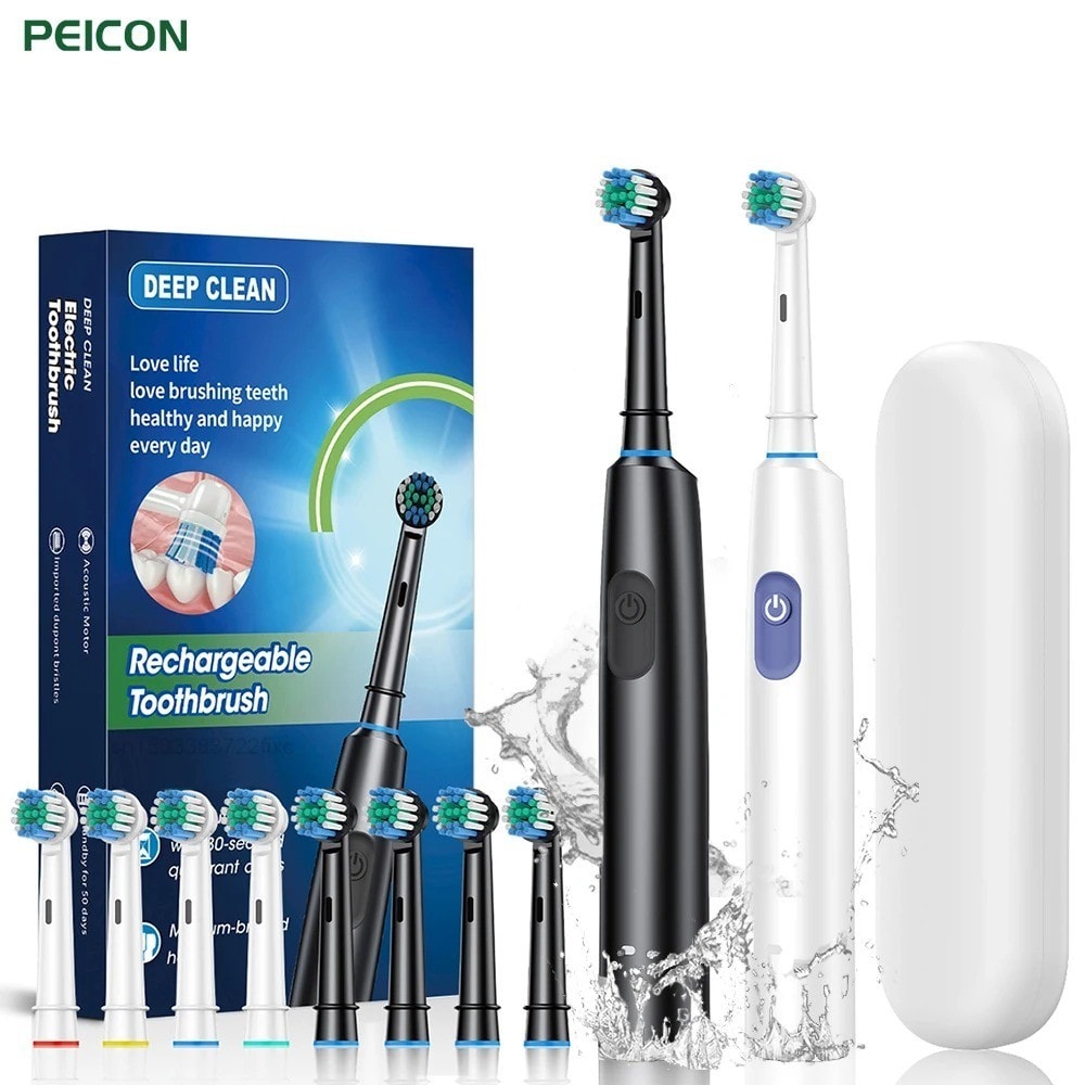 Rotating Electric Toothbrush Rechargeable With 4 Brushes Head 5 Modes USB Charge