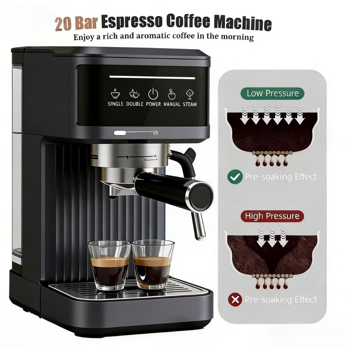 Espresso Coffee Machine Maker 20 Bar Milk Frother Cappuccino Latte Cafe 1.8L