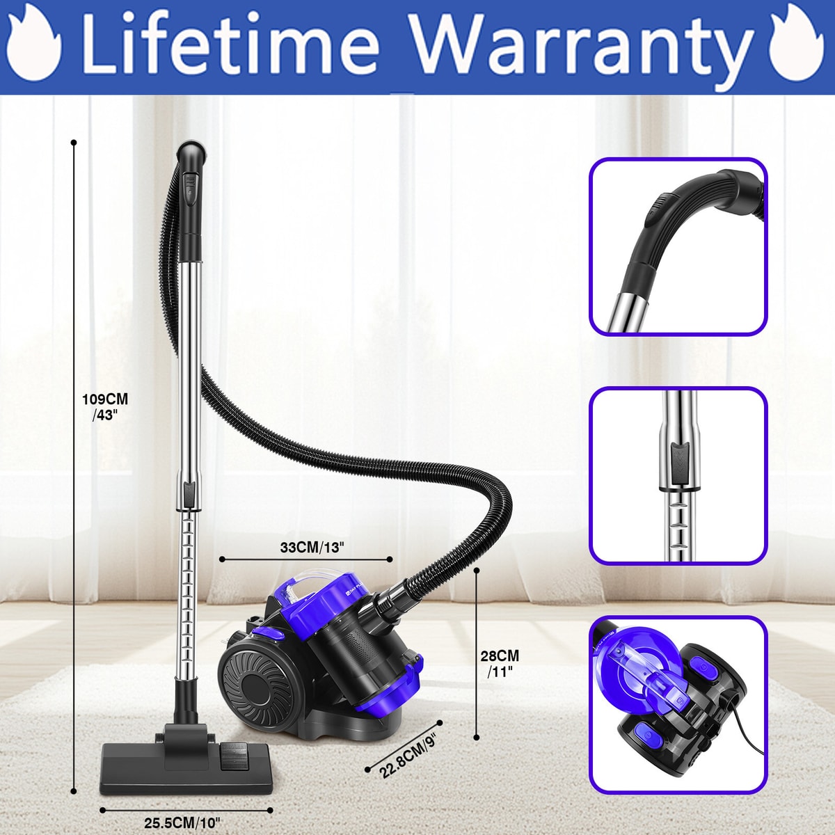3000w Bagless Cylinder Vacuum Cleaner, High Power Motor, Compact and Lightweight