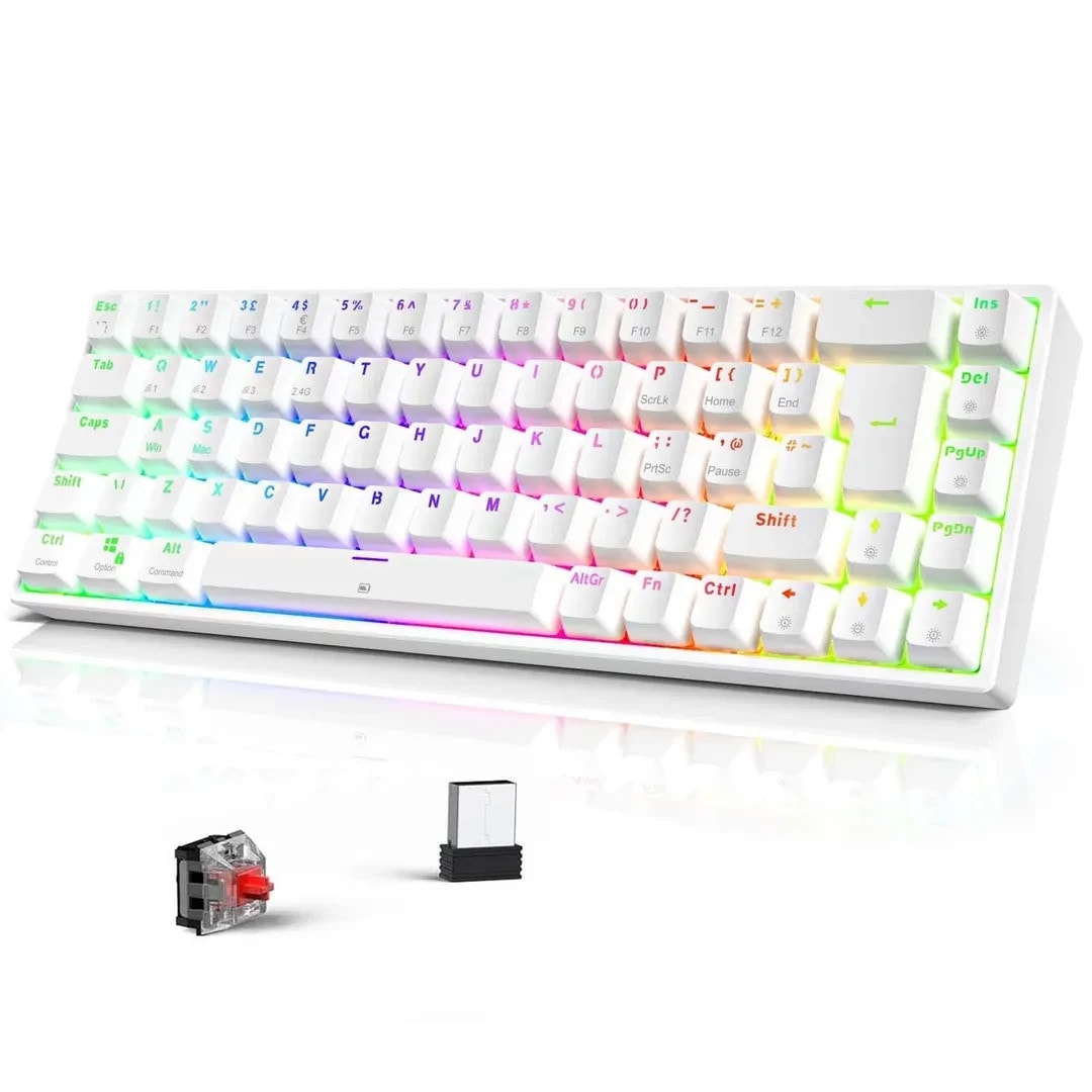 Wireless Mechanical Gaming Keyboard RGB Backlit TKL 65% Bluetooth & 2.4G Anti-Gh