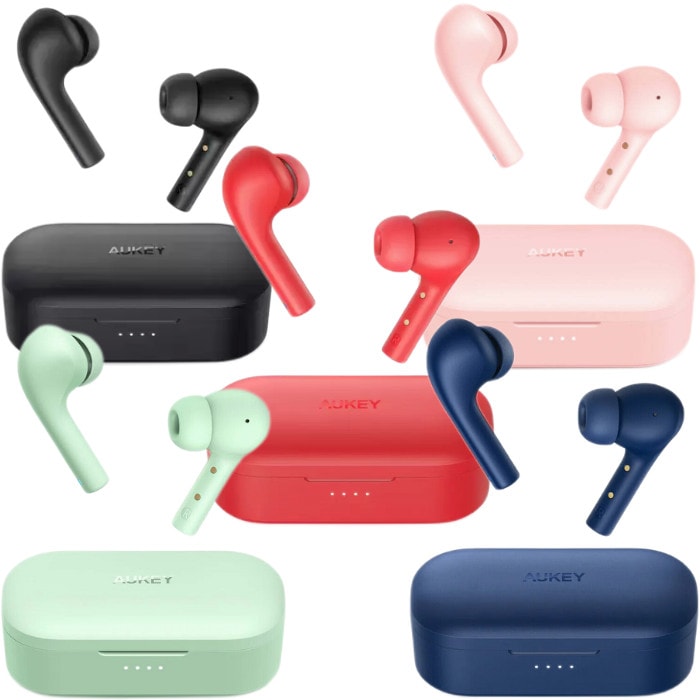 Aukey EP-T21S Bluetooth Headphones In Ear Buds True Wireless - Black Blue Red