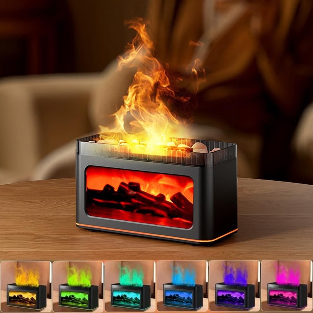 Fireplace Flame LED Essential Oil Diffuser Aroma Aromatherapy Air Humidifier UK#