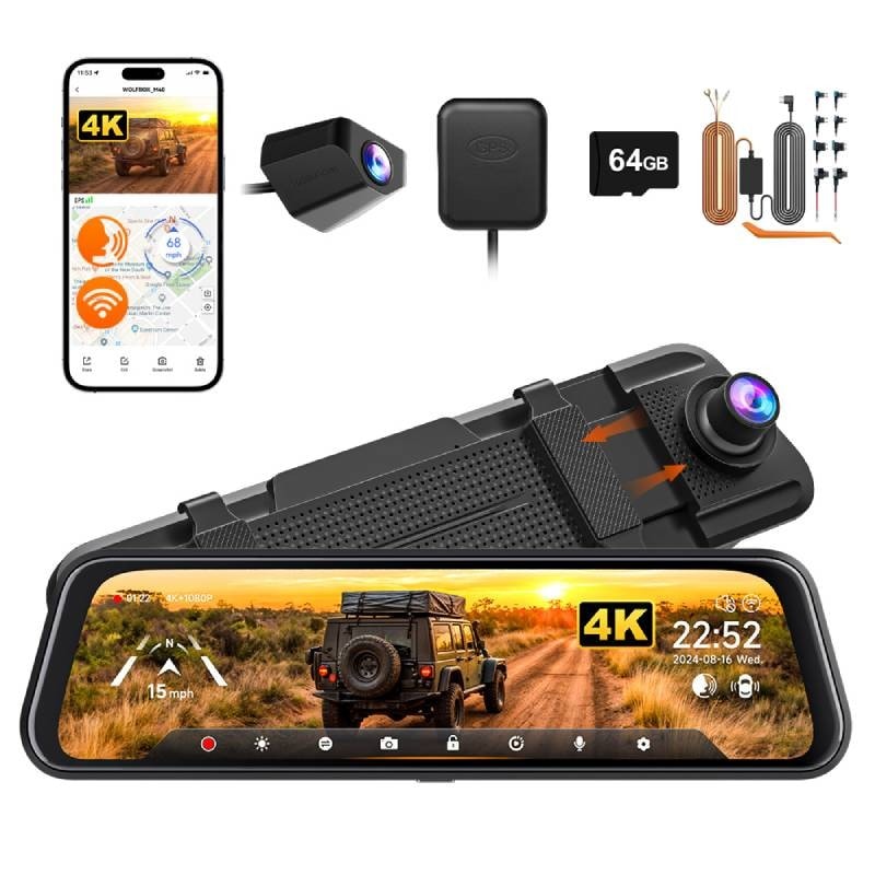 Wolfbox 10" Dash Cam Car Front Rear WIFI & GPS M40 Car Camera Parking Monitor