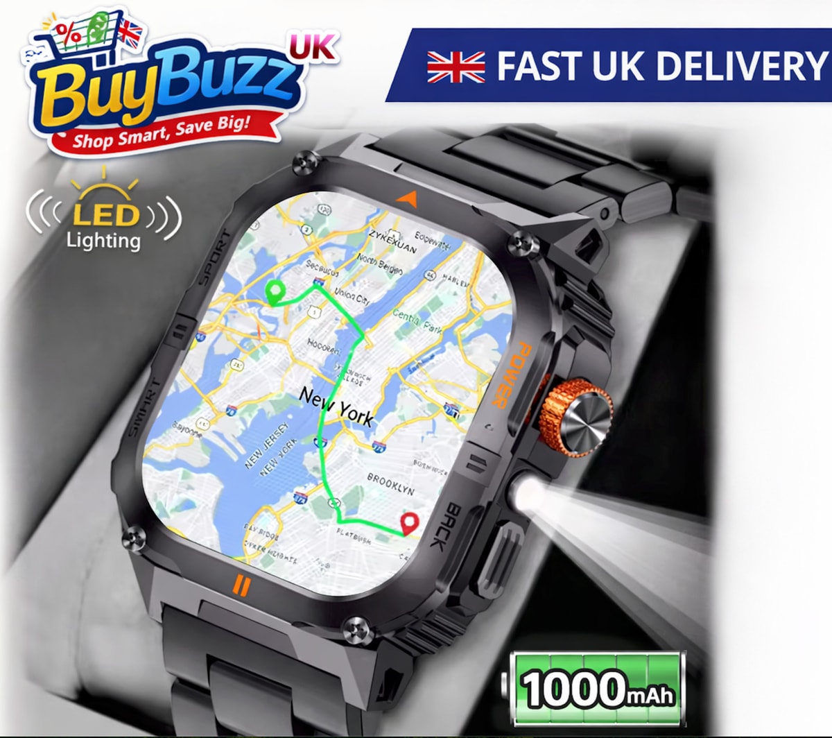 Military GPS Smart Watch Men – Flashlight, Compass, Waterproof, Bluetooth Call
