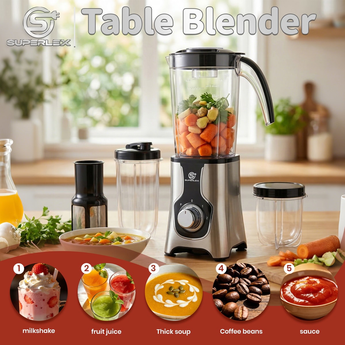 SUPERLEX 6 IN 1 Multi Blender Food Processor Smoothie Maker Juicer Grinder Set